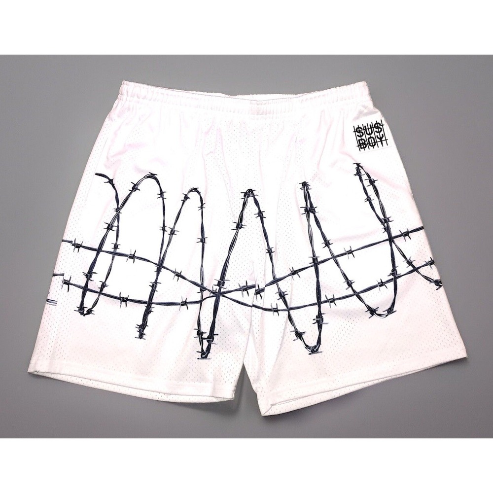 SUS BOY Barbed Wire Mesh Shorts Men's L White 7" NEW